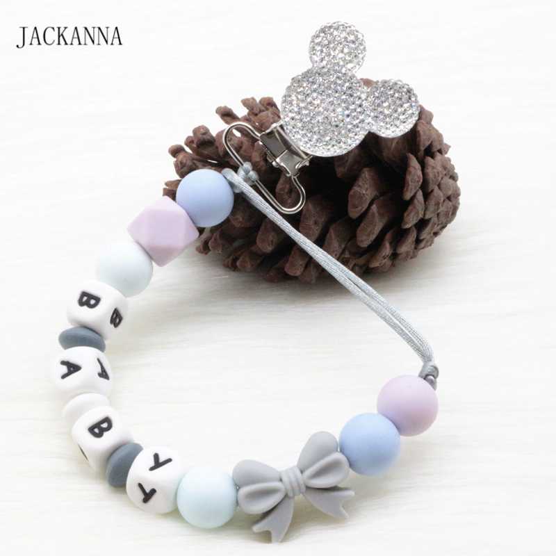

Personalized Name Baby Pacifier Holder Chain Mouse Head Baby Teething Chain Newborn Soother Silicone Pacifier Clips