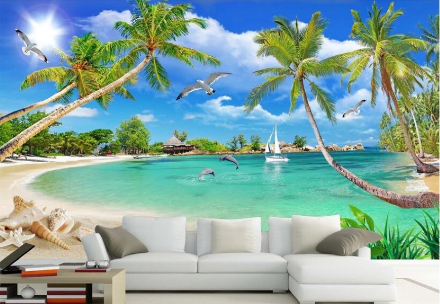 

3d room wallpaer custom mural photo Sea coconut trees background home decor painting living room 3d wall murals wallpaper for walls 3 d, Non-woven