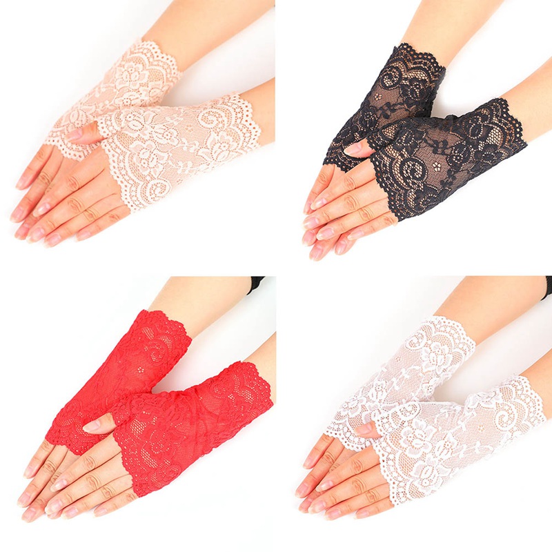 

Fingerless Lace Gloves fashion Womens Half Finger Fishnet Gloves Winter White Black Ladies Heated Mesh Mitten