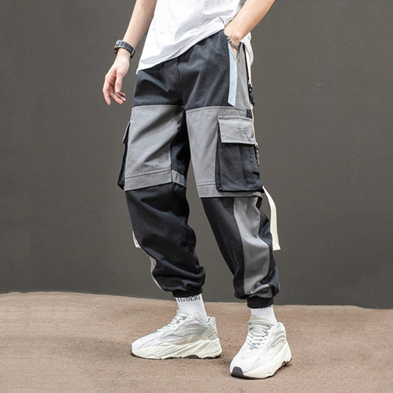 

2020 new Hip Hop Overalls Streetwear Men's Splice Joggers Pants Fashion Casual Cargo Pant Trousers High Street Harem Pant Men