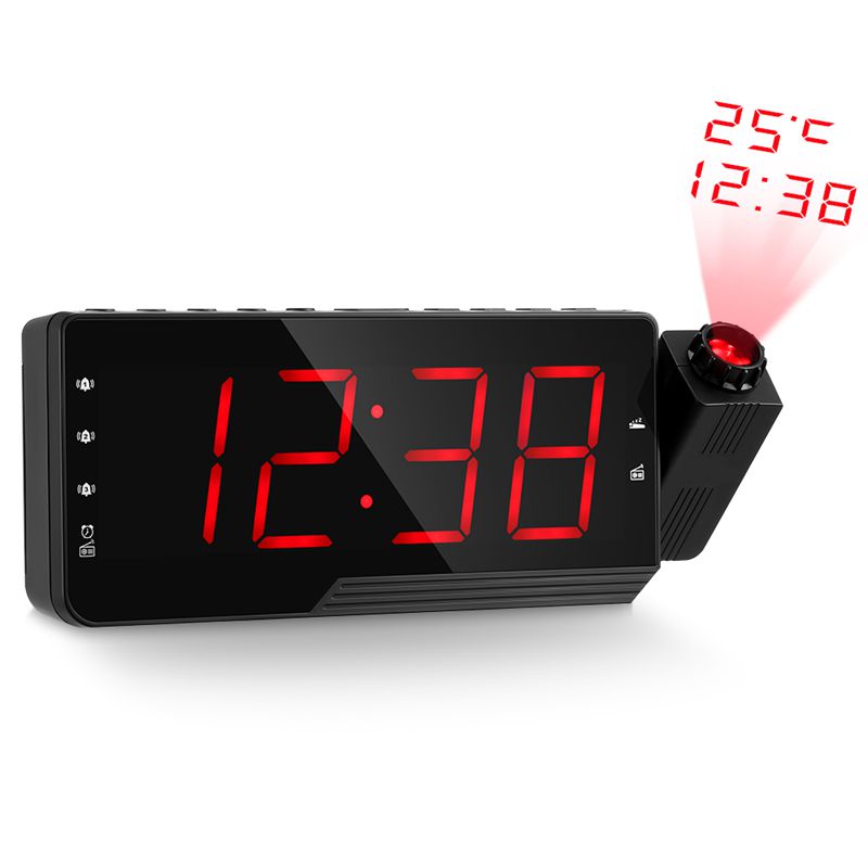 

Digital Radio Alarm Clock Projection Snooze Timer Temperature Led Display Usb Charge Cable 110 Degree Table Wall Fm Radio Cloc