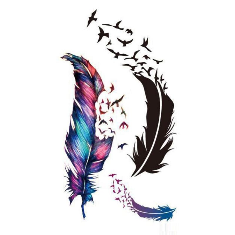 

Summer Style Watercolor Feather Bird Temporary Tattoo Women Tribal Henna Fake Tattoo Men Body Arm Art Drawing 3D Tatto Stickers