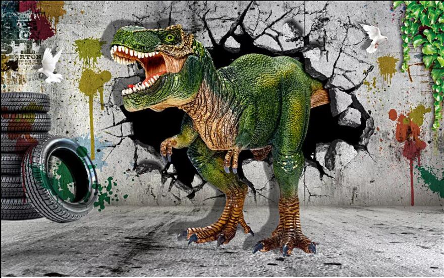 

3d wallpaper on the wall custom photo Dinosaur bar restaurant with vintage brick wall home decor living Room wallpaper for walls 3 d, Non-woven wallpaper
