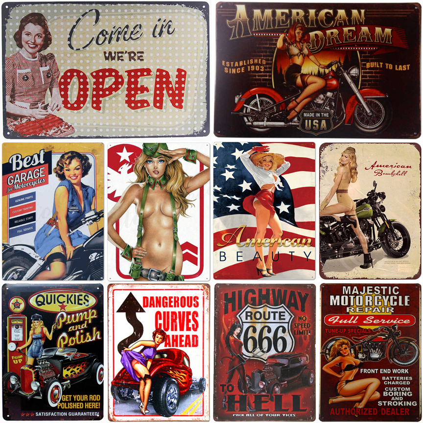 # 4 A3//A4 Size DANGEROUS CURVES AHEAD POSTER Pin Up Girl Car Vintage
