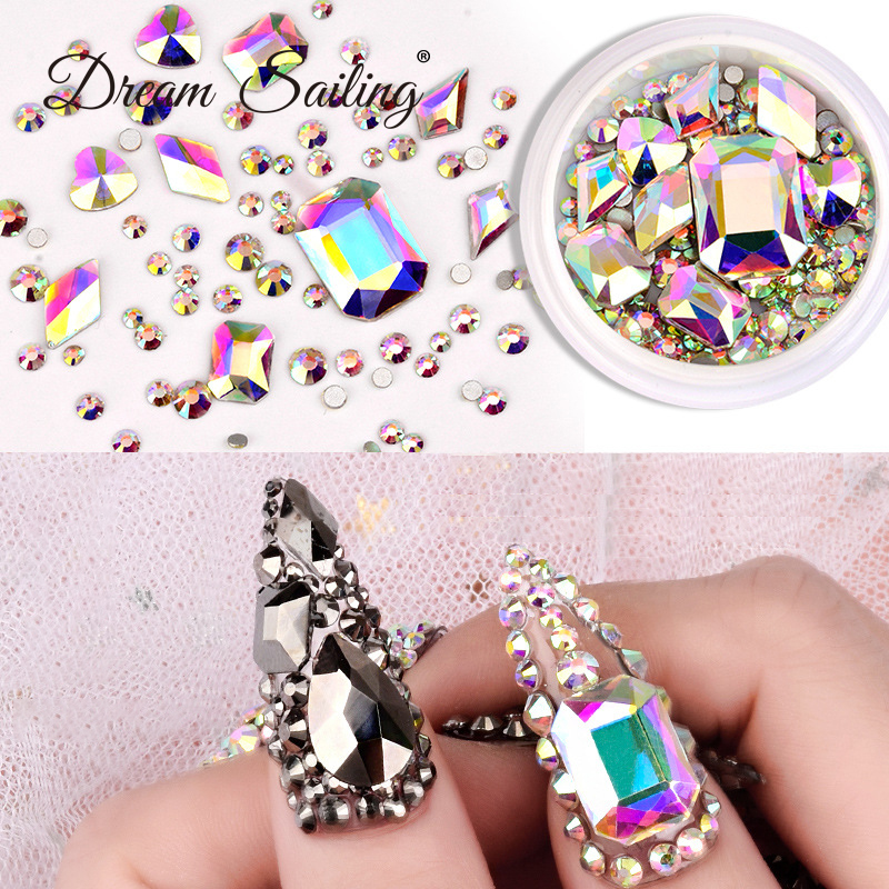 

1 Box Mixed 3D Rhinestones Nail Art Decorations Crystal Gems Jewelry Gold AB Shiny Stones Charm Glass Manicure Accessories