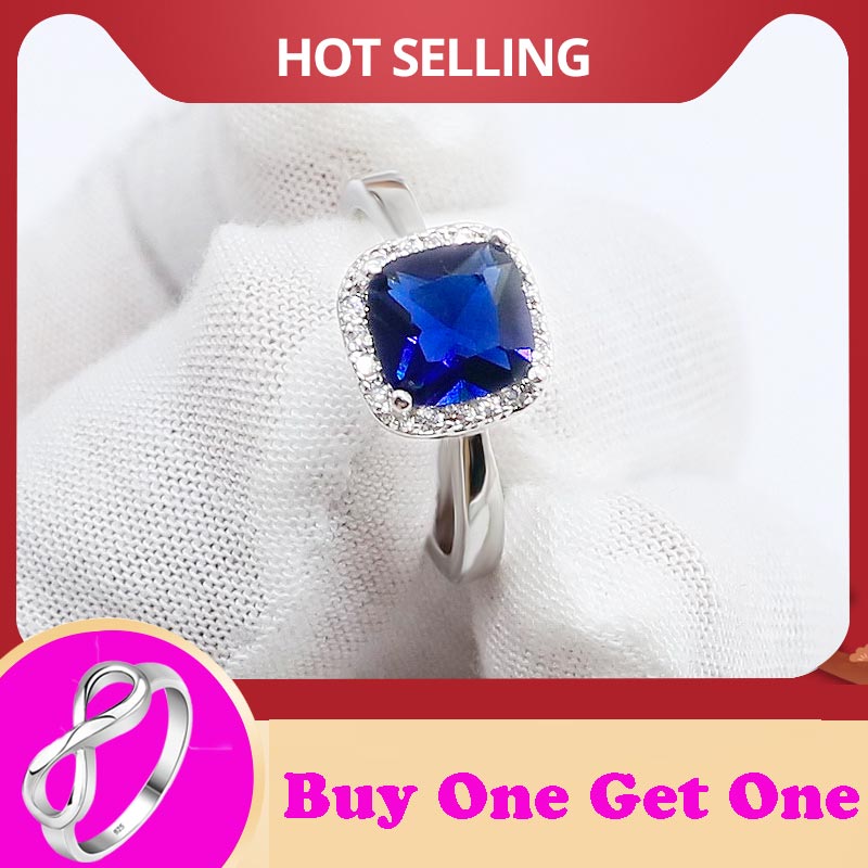 

Cluster Rings Blue Sapphire For Women Bridal Wedding Anelli Trendy Jewelry Engagement Ring White Gold Color