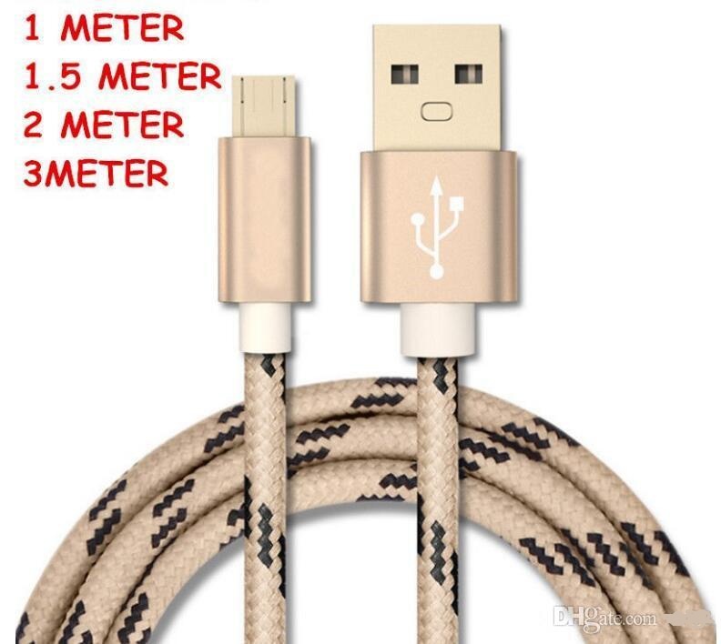 

2.1A 1m 3ft 2m 6ft 3m 10ft fast charger Metal Braided Cooper Wire Sync Data Charger type-c Cable for smartphone micro usb DHL free shipping, Mixed color