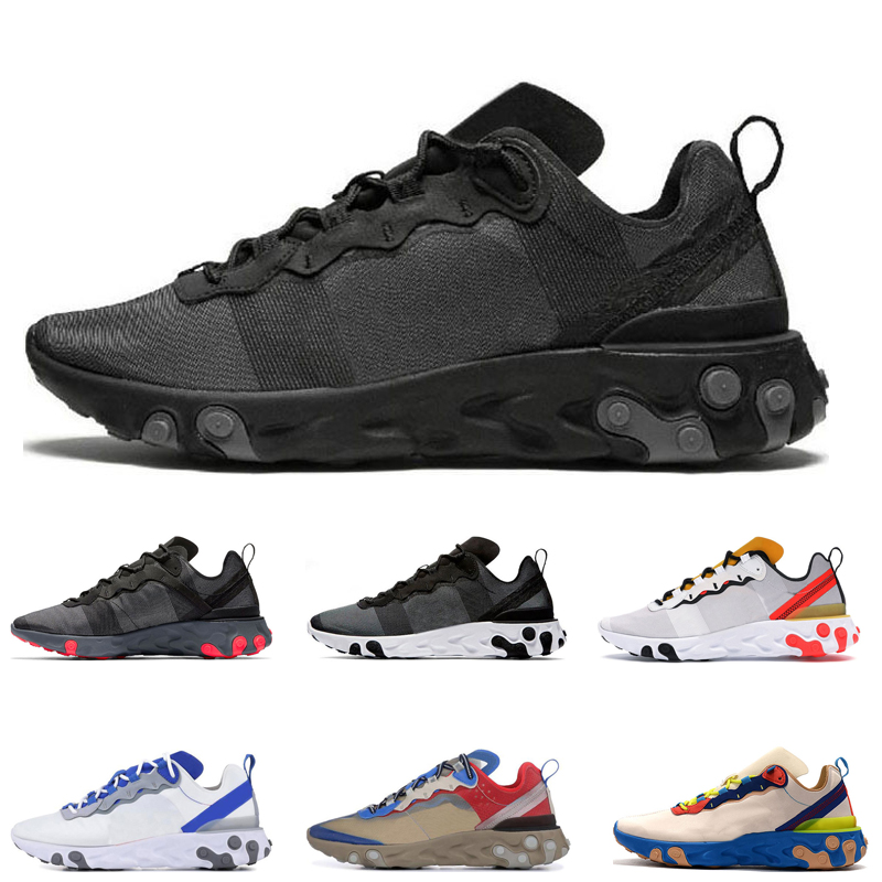 

New Running Shoes React element 87 55 Mens womens Triple black bred gym red Light Bone mens trainers sports sneakers runner