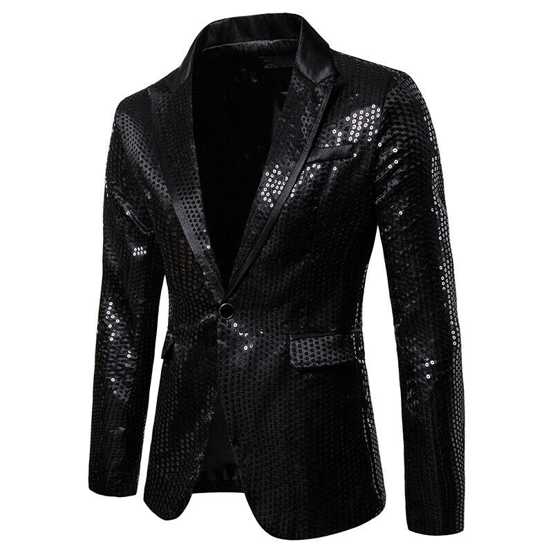 

New Fashion Men' Suit Coat Autumn Winter Casual Slim Formal One Button Sequin Blazers Jacket Tops Black Blue Red Blazers