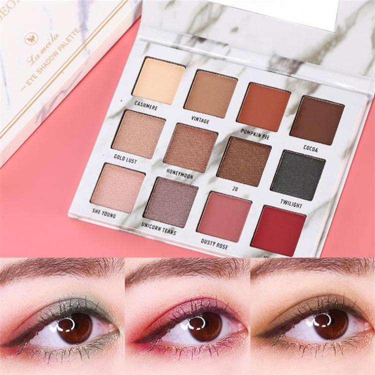 

12 color Marble pearl light eye shadow pearl light matte Fashion eye shadow waterproof and non Halo dyeing color make up T9F0040, Multi