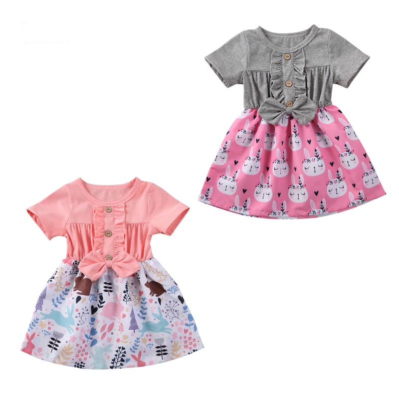 

Little Girls Summer Clothing 1-5T Baby Kids Infant Babies Girl Dress Ruffled Short Sleeve Dress Floral Patchwork Party Princess, Gray