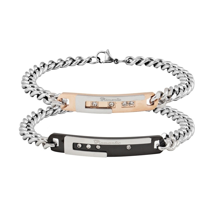 

European and American Stainless Steel Bracelet, Titanium Steel Men 's and Women 's Fashion Romantic Diamond Couple Titanium Bracelet., Black