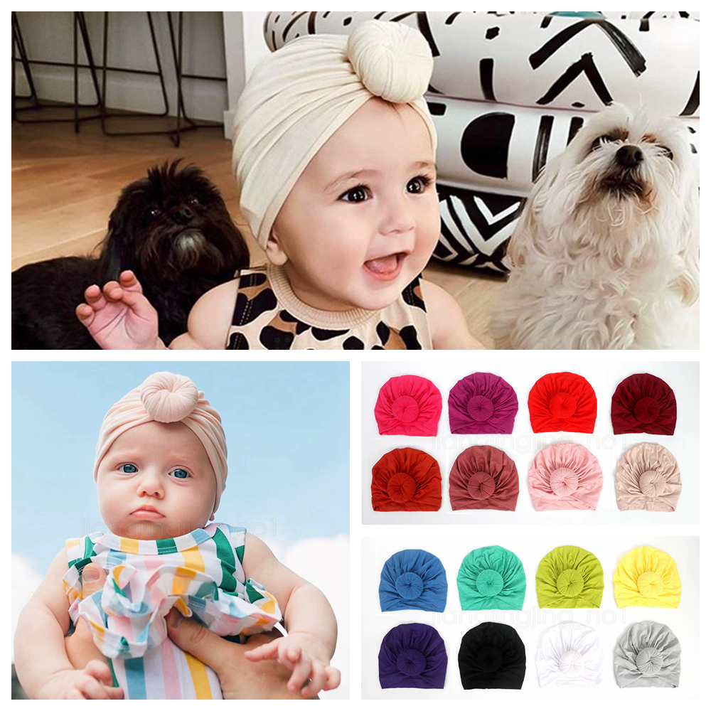 

16styles Knot turban hat baby cap 0-3 years solid pure color cap for children kids infant kids cute caps Beanie FFA2997-2, Yellow