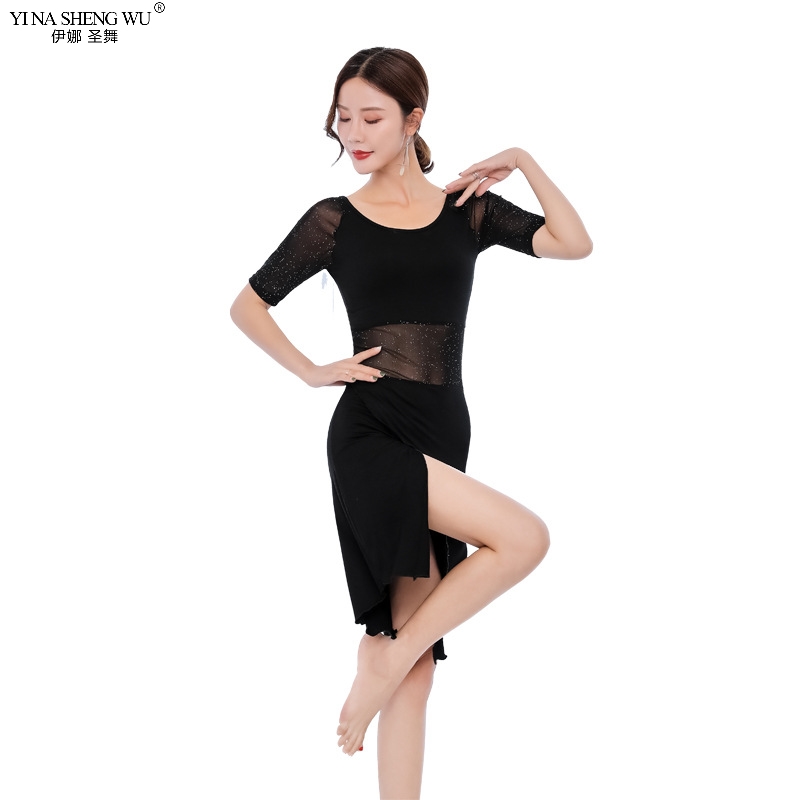 

Belly Dance Practice Clothes Dress Of Mesh Silver Silk Skirt Bellydance Exercise Clothes Female Belly Dance Competition Costumes, Black(without belt)