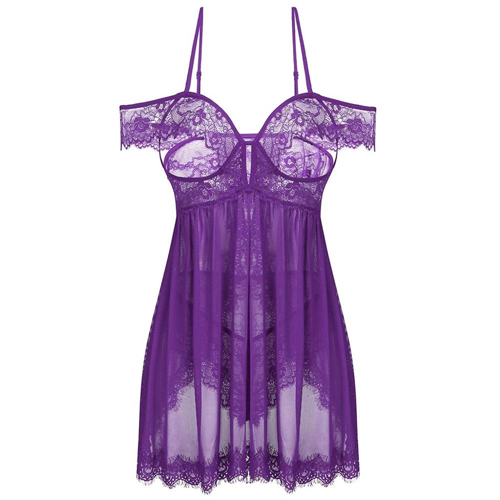 

2019 Gecelik Sexy Erotic Lingerie Women Lace Hollow-out Night Dress Plus Size Pijama Sleepwear See Through Underwear Night Gown, Black