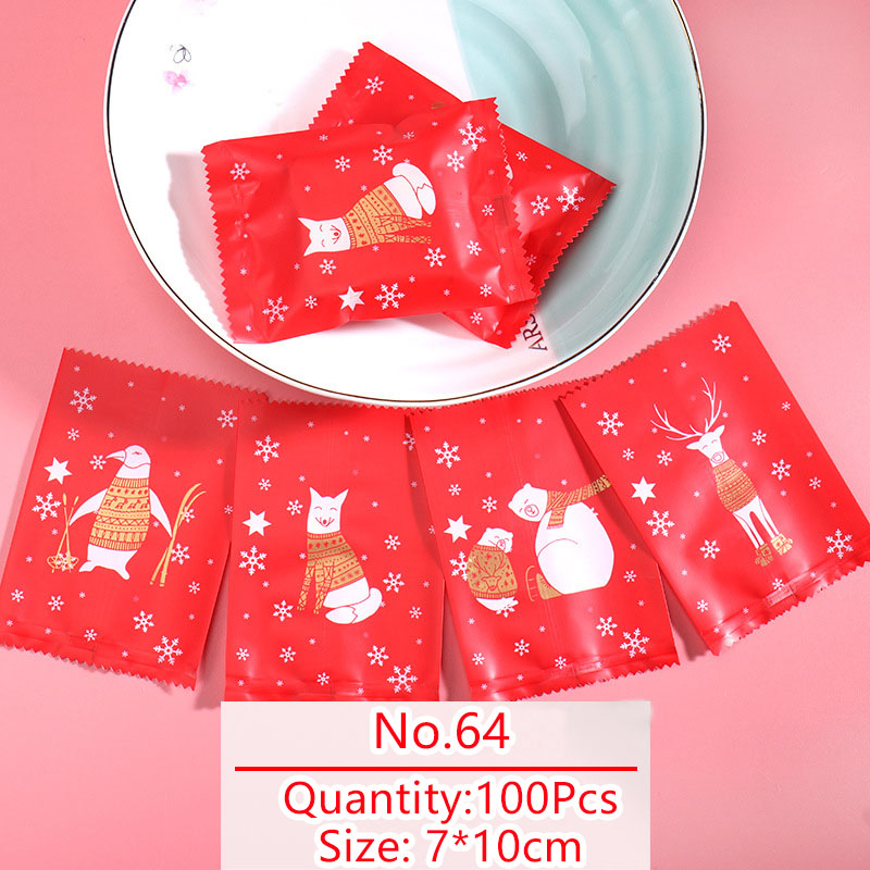 

100pcs/lot Candy Bag Homemade Cookies Color Winter Animal Pattern Sack Nougat Party Four In One Snack Packing Red Bags