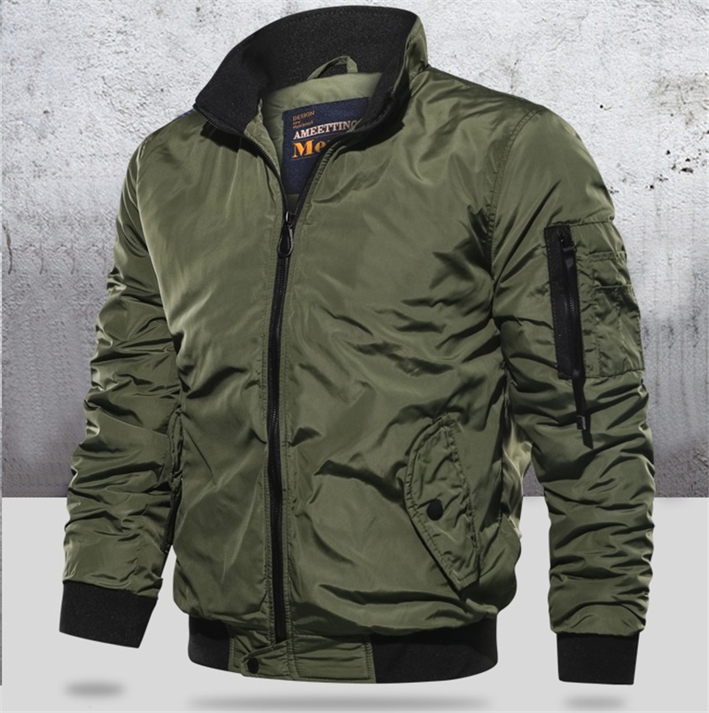 GRMO Men Baseball Thicken Velvet Bomber Stand Collar Down Jacket Coat