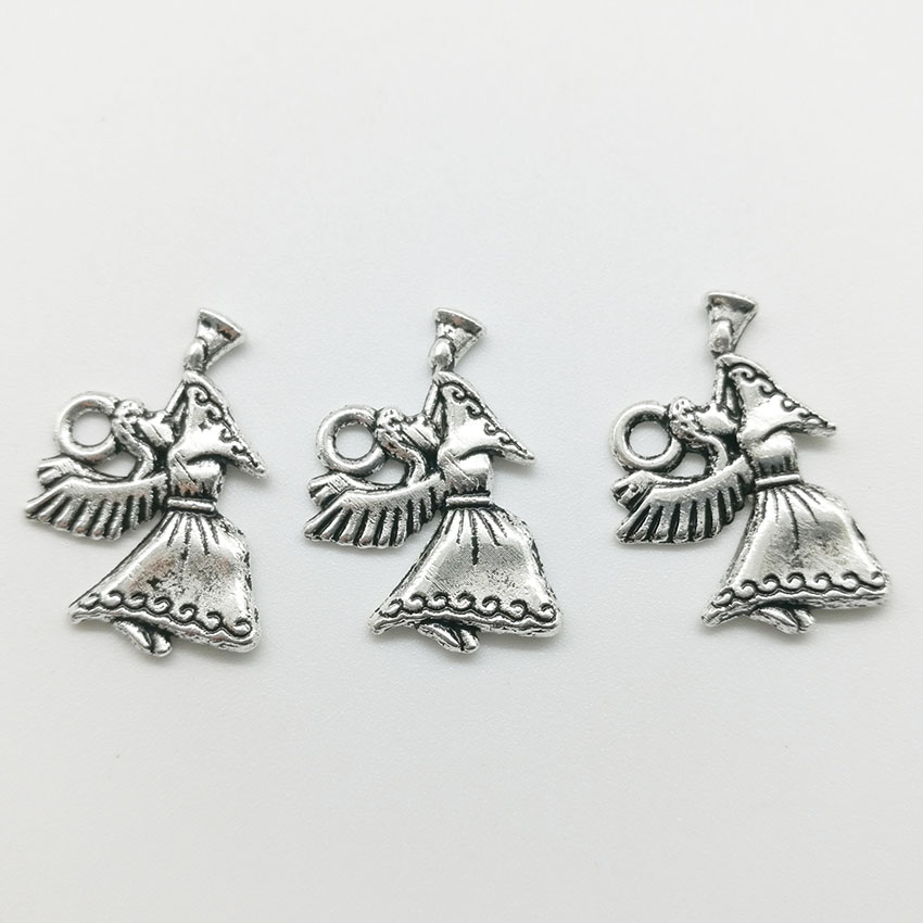 

150pcs/Lot Angel Alloy Charms Pendant Retro Jewelry DIY Keychain Ancient Silver Pendant For Bracelet Earrings Necklace 21*15mm