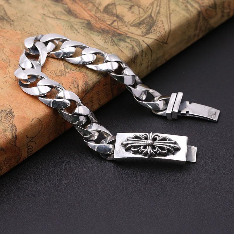 

Brand new 925 sterling silver vintage jewelry American European style cross antique silver hand-made designer men's thick bracelets