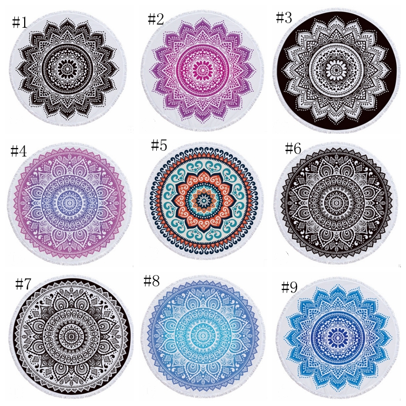 

Round Beach Towel Indian Mandala Tapestry Microfiber Bath Towels beaech Women Shawl Yoga Mat with Tassel Picnic Rugs 22 Colors DSL-YW2314, As picture