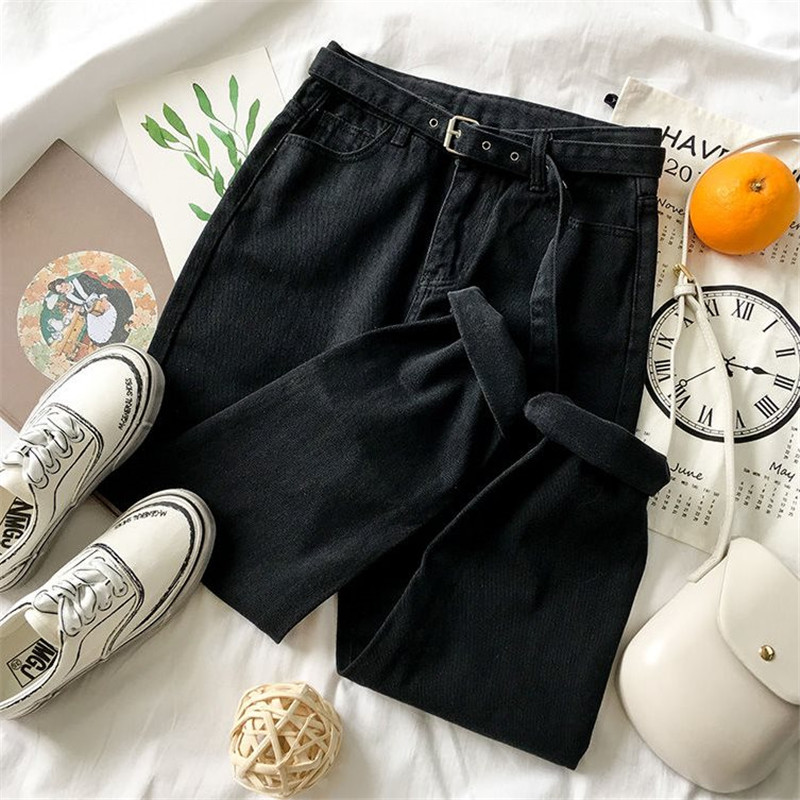 

Women' high waist jeans spring new large size seven points women' jeans loose was thin Harlan overalls, Black