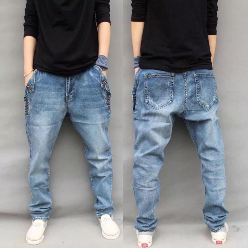 

Newly Designer Fashion Men Jeans Loose Fit Elastic Harem Pants Hombre Wide Leg Trousers Size M-8XL Streetwear Hip Hop Jeans Men, Blue