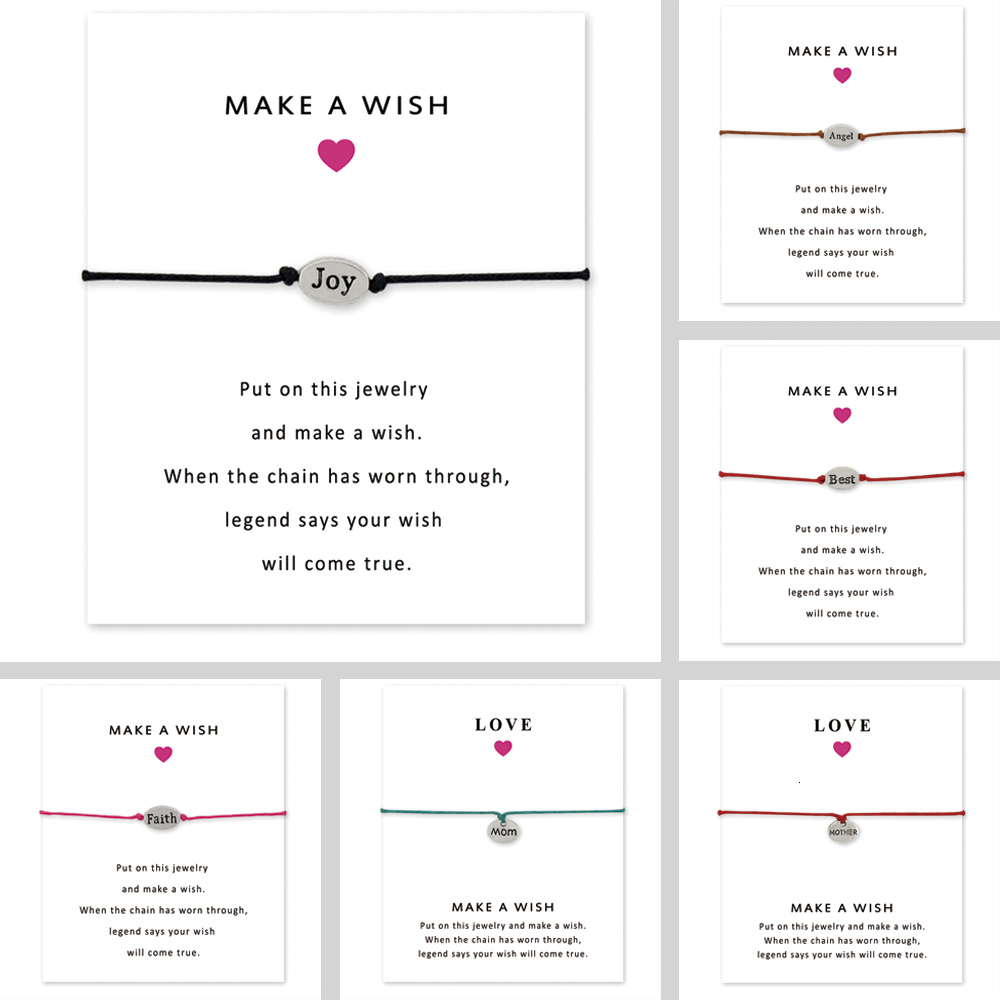 

Joy Angel Best Mom Mother Faith Card Bracelets Love Family Hope Peace Big Little Middle Sister Charm Jewelry Women Men Gift