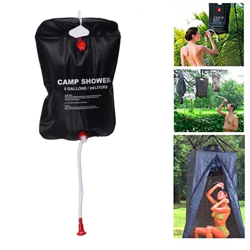 

20L Water Bag Foldable Solar Energy Heated Camp PVC Shower Bag Outdoor Camping Travel Hiking Climbing BBQ Picnic Water Storage, As picture