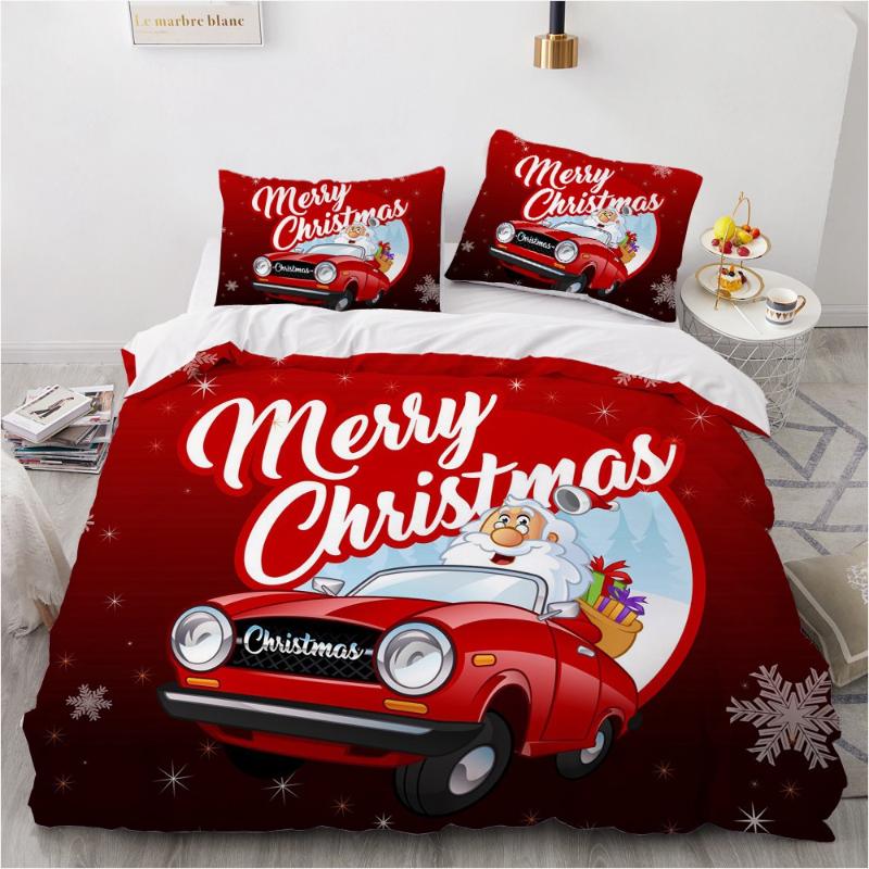 

3D Christmas Design Bed Linen Comforter Quilt Cover Bedding Set Single King Queen Double Single Size Home Textile, Christmas013-black