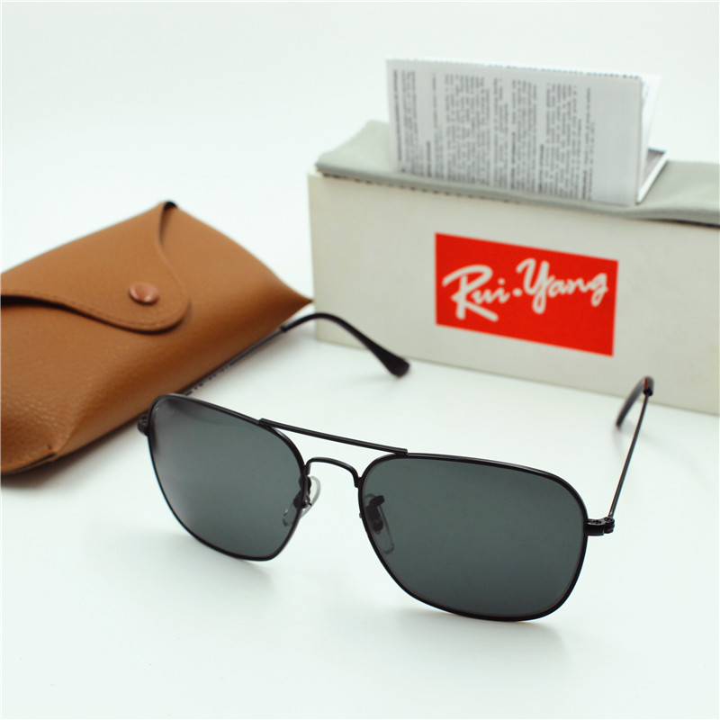 

1pcs New High Quality Fashion YXVAXL Eye Protection Sunglasses Black Frame Black 58mm Glass Lens UV400 Protective Brown Box