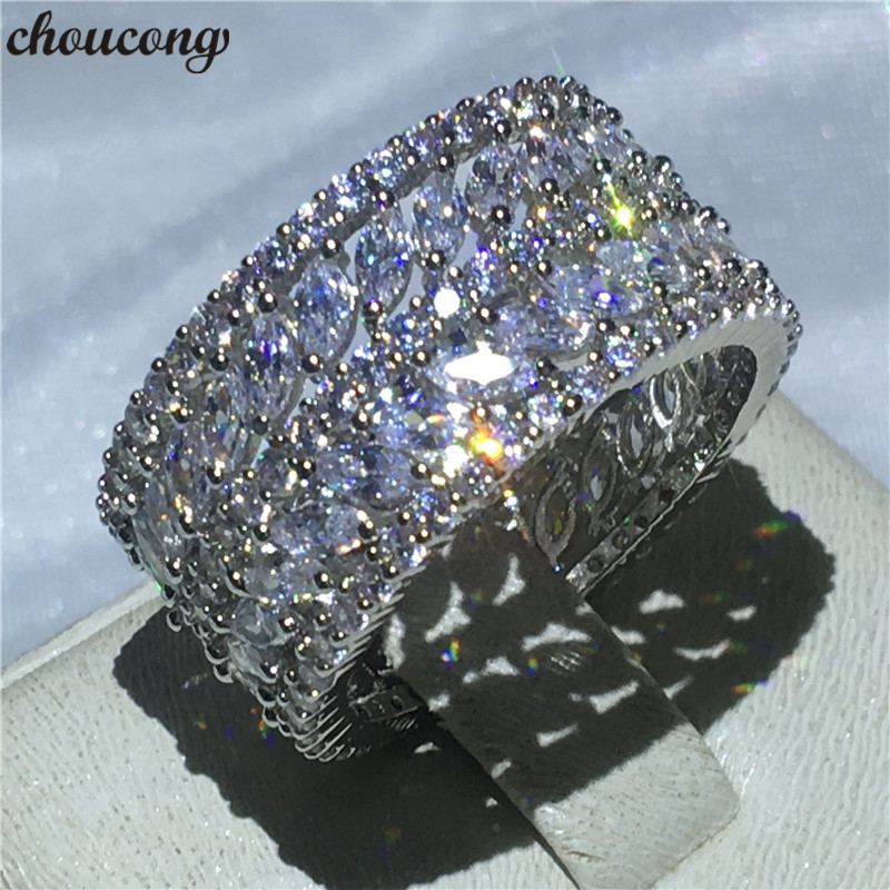 Choucong 2018 mode fleur Style fiançailles bague de mariage plein diamant or blanc rempli anneaux pour femmes hommes bijoux