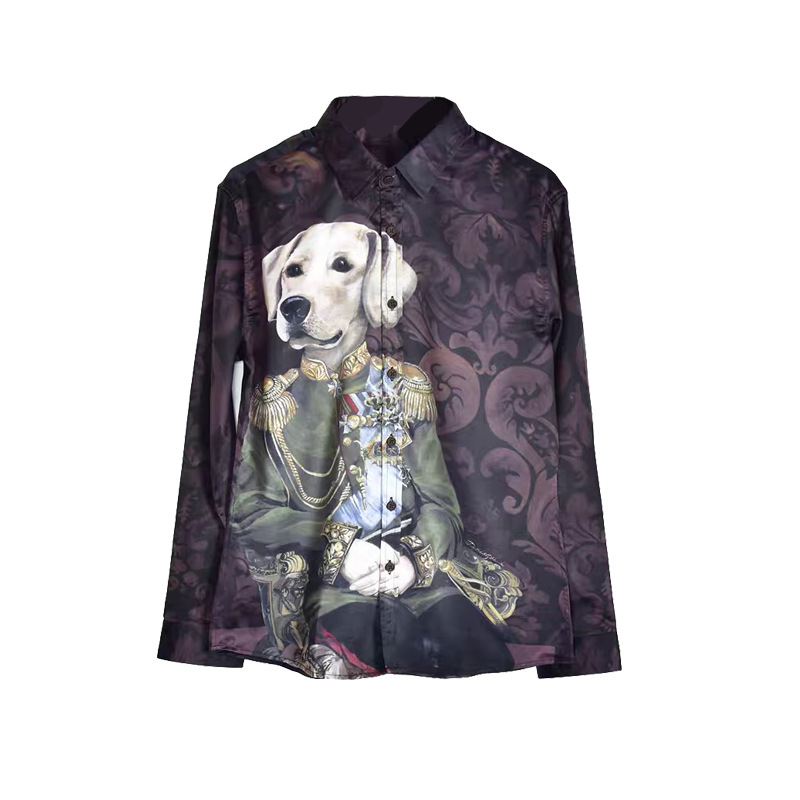 

Men's Casual Shirts 2021 Fashion Trend Shirt Slim Thin Long-Sleeved Animal Print Lapel Clothing, As pic