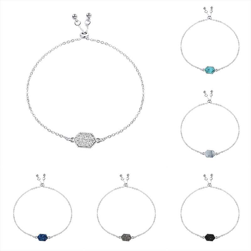 

New Druzy stone bracelet 8 colors Geometric shape Natural stone charm Gold Silver chains wrap adjustable Bangle For women Luxury Jewelry