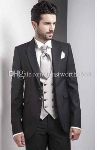 

New Arrival Two Buttons Groomsmen Peak Lapel Groom Tuxedos Men Suits Wedding/Prom Best Man Blazer ( Jacket+Pants+Vest+Tie) AA42, Same as image