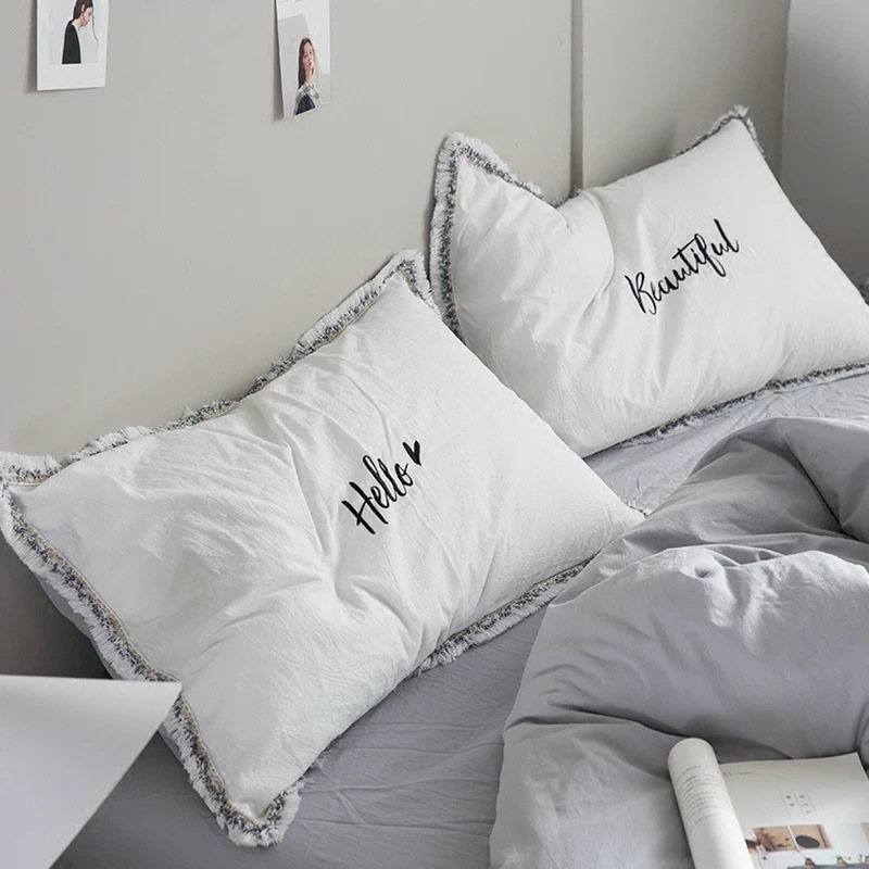 

Embroidered 100% Cotton Pillowcase Home Hotel Bedding Super Soft Pillow Cover Wedding Gift Tassel Pillow Cases For Couple 1/2pcs, White-beautiful