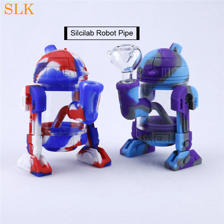 

Percolator glass bubber robot pipe 5inch modern design silicone pipe smoking dab rig glass water pipe bongs with Siliclab paper packing