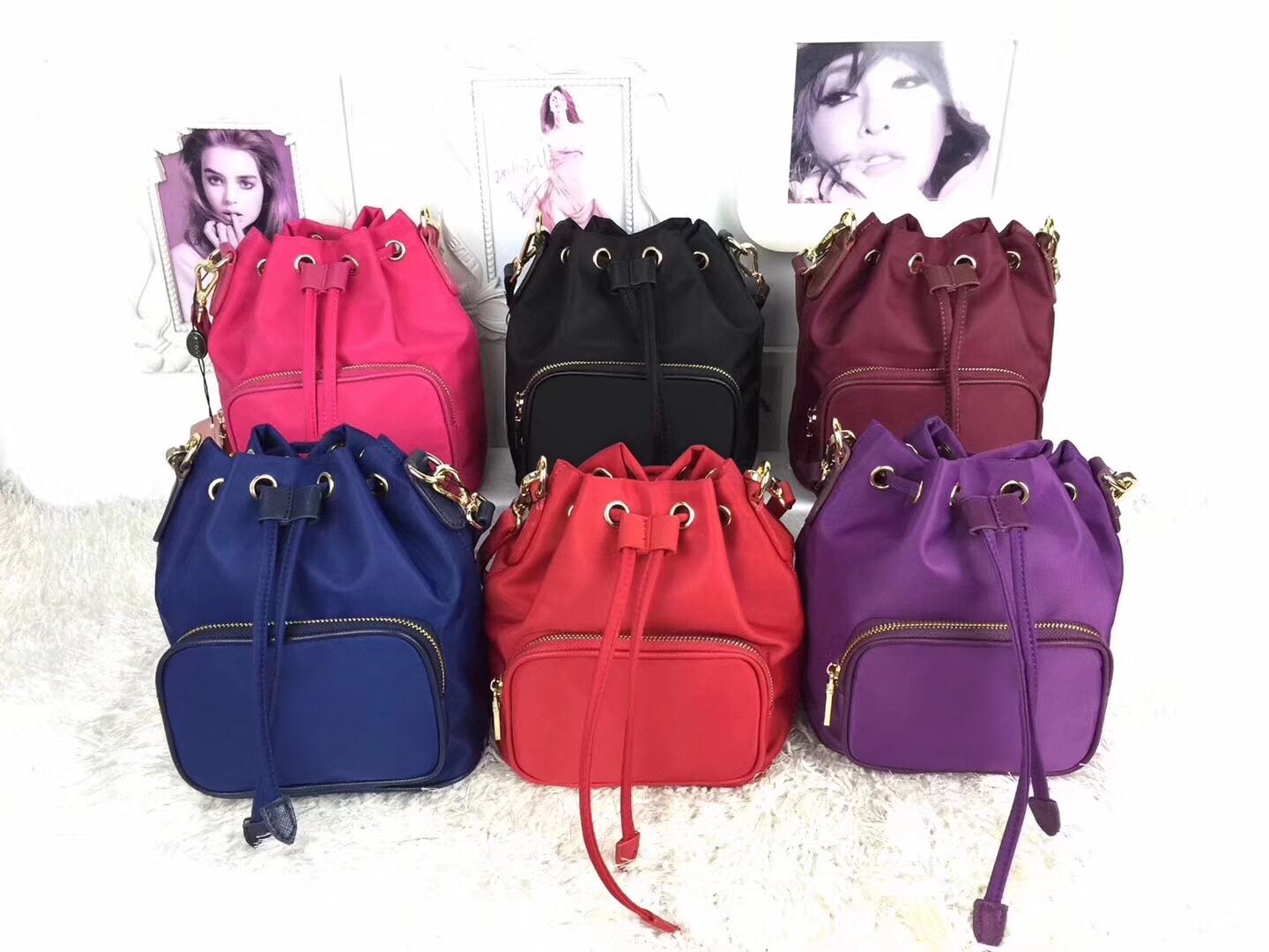 

Wholesale classic waterproof canvas drawstring bucket bag ladies messenger bag bucket style fashion messenger shoulder bag casual handbag, Red