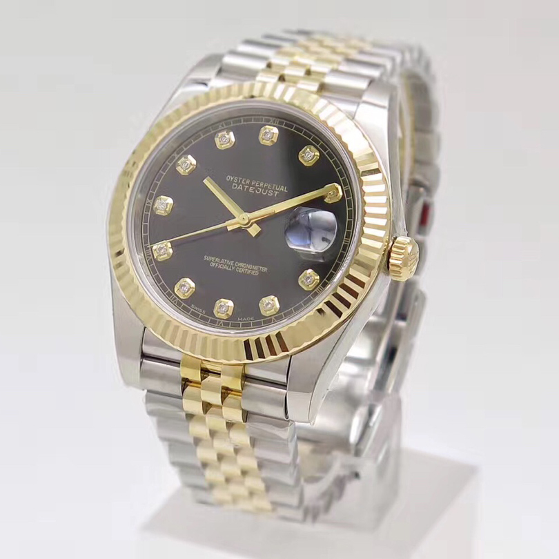 

Datejust Automatic Movement Diamond Two-tone Black Dial Presidential strap Stainless steel men watches wristwatch, Gold