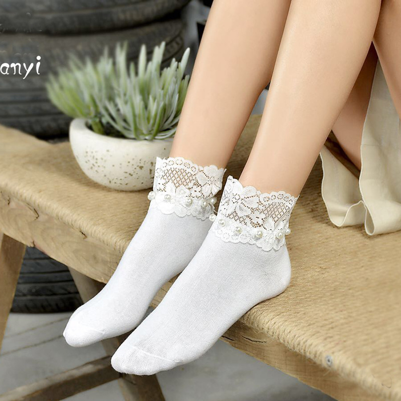 

2020 Brand Princess Ankle women Vintage Socks Lace Sweet Cute Ruffle Frilly, Black