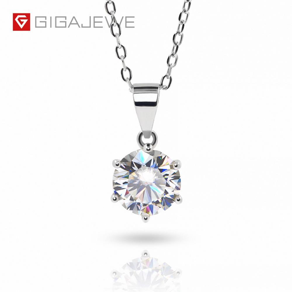 GIGAJEWE 2.0ct 8mm EF VVS Round 18K White Gold Plated 925 Silver Moissanite Necklace Diamond Test Passed Jewelry Woman Girl Gift CX200609