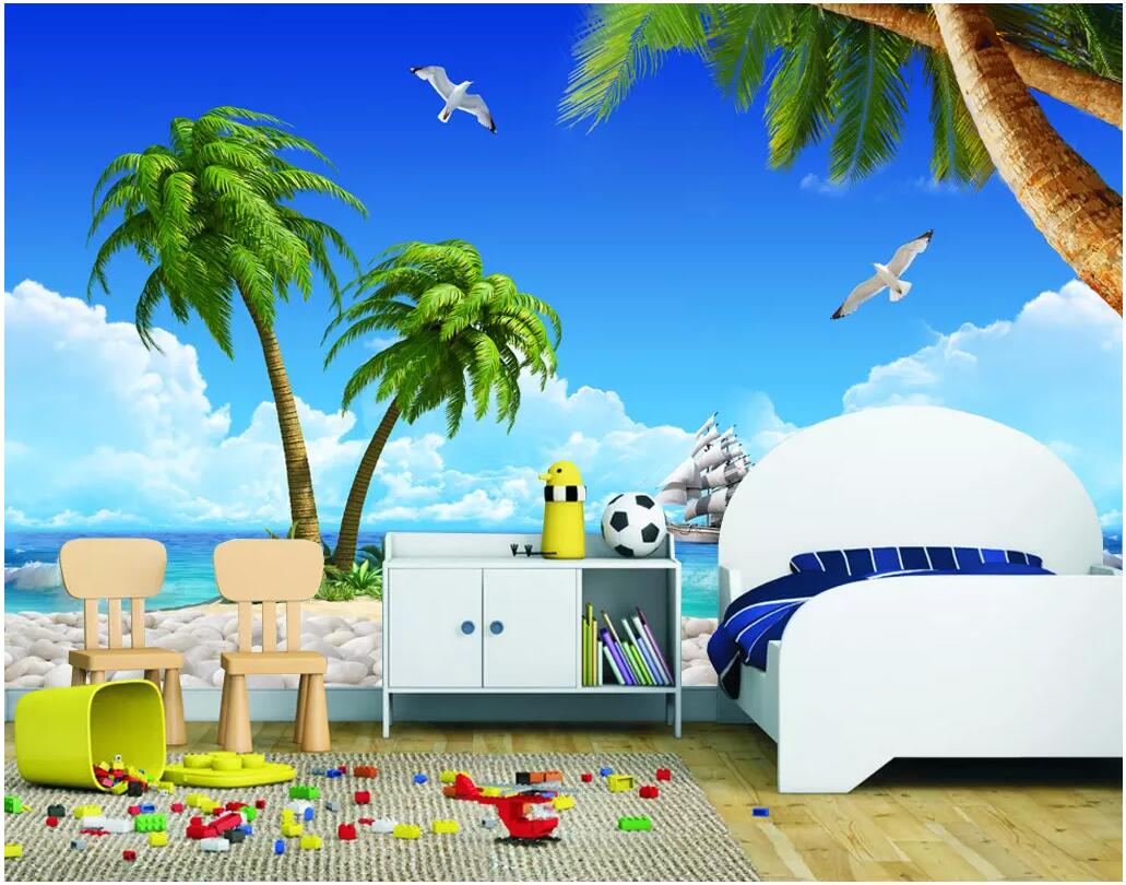 

WDBH 3d wallpaper custom photo Fresh beach coconut tree scenery tv background living room home decor 3d wall murals wallpaper for walls 3 d, Non-woven wallpaper