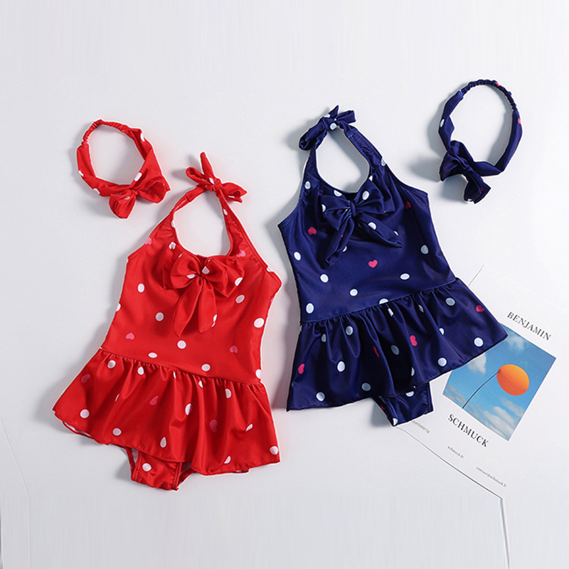 

Baby Girls Swimsuit Skirt Swim Suit One Piece Swimming Suit For Kids Girl Red Navy Swimsuits Beach Sports Swim Wear Dot Printed