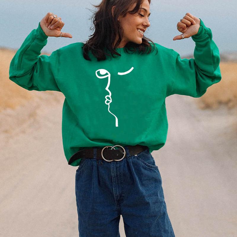 

abstact Art Face sweatshirt Kawaii Fall Winter Women Tops Hipster Fashion funny Female Pullovers Sweatshirts Hoodies creative, Black-white text