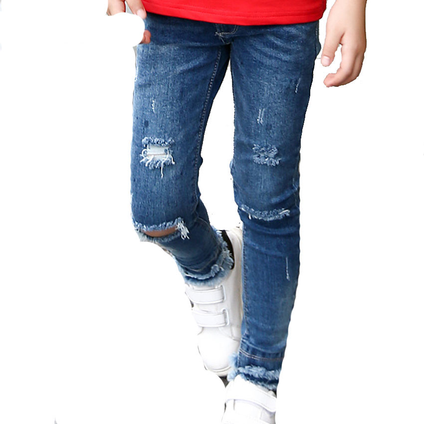 

Kids Ripped Jeans For Girls Clothes Casual Pencil Pants Girls Denim Trousers Spring Autumn Children Clothing, Blue