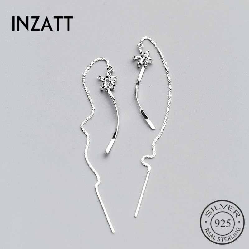 

INZAElegant Wavy Hollow Flower Dangle Drop Earrings For Women Wedding BOho Long Chain Tassel Charm Silver 925 Jewelry Gift