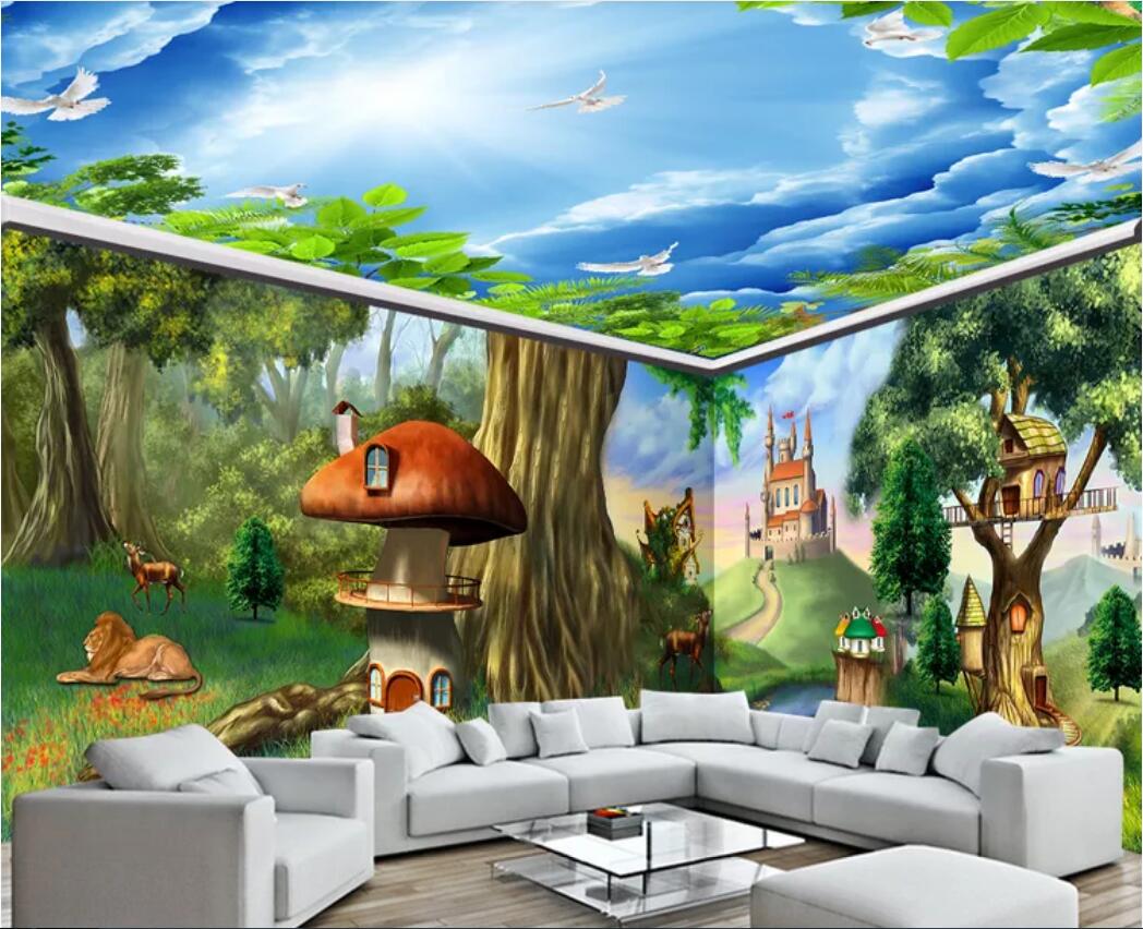 

3d room wallpaper custom photo mural Fantasy fairytale forest animal castle full house background wall painting wallpaper for walls 3 d, Non-woven fabric