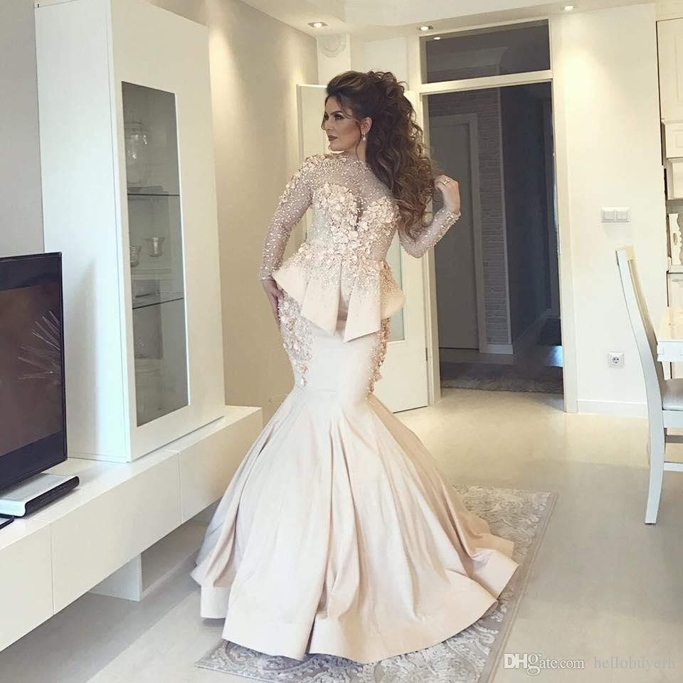 

Ivory Mermaid Muslim Lace Long Sleeve Cheap Plus Size Satin Wedding Dresses Bridal Gowns 2018 vestidos de novia African Dresses, White