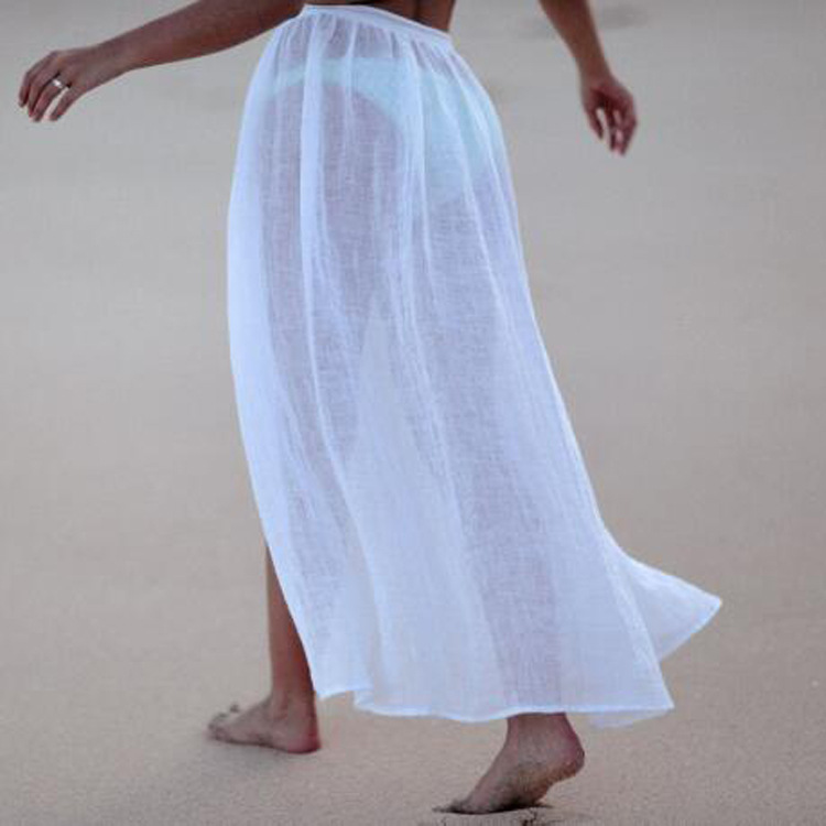 

2020 New Long White Khaki Beach Cover Up Sexy Swimsuit Cover Ups Beach Dress See Through Bikinis Hot Tunic Women Skirt M041