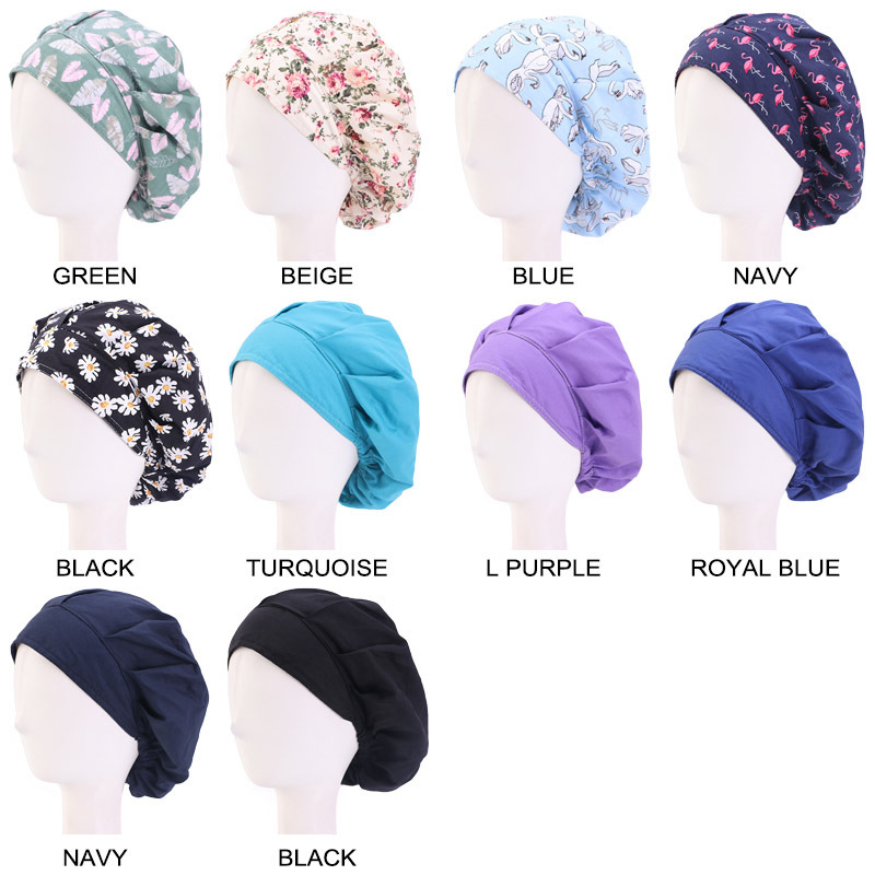 

Cotton Print Operating Room Nurse Cap Men's And Women's Round Head Cover Scarf Staff Dust-Proof Bouffant Hat Bandage Adjustable, Multi