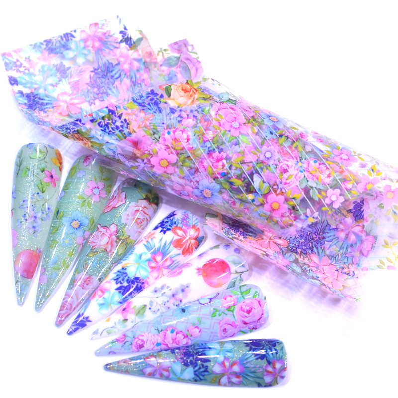 

5Pcs/Set Fashion Nail Foil Stickers Set Women For Nails Rose Blue/Green Flowers Art Stick Decals Transfer Sticker Decoration DIY, 20-1